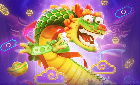 Arte oficial de Fortune Dragon com o dragão e símbolos coloridos